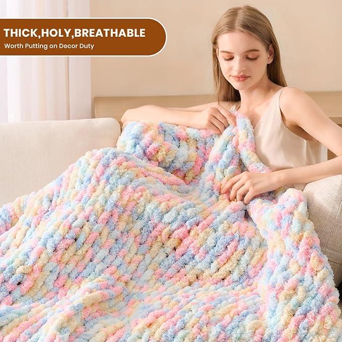 L'AGRATY Chunky Knit Blanket Throw: 60''x80'' Chenille Chunky Knitted Throw Blankets for Twin Bed Couch - Handmade Thick Cable Knit Blanket - Large Crochet Rope Blankets for Home Decor