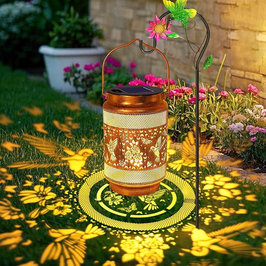 Hummingbird Solar Lanterns Outdoor Waterproof with Shepherd Hook, Birthday Gifts for Christmas Women Mom Grandma, Metal Solar Hanging Lights Garden Decor for Outside Yard Patio Pathway Porch