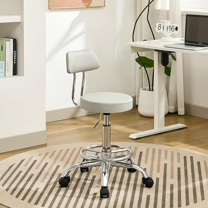 Drafting Stool (Height Adjustable Office Chair with Footrest 19.5"-26.6")(Drum Stool with Back) Space Saving Tattoo Chair (Gray)