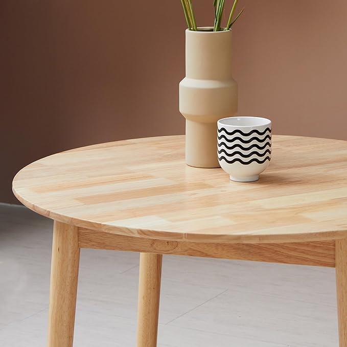 Livinia Aslan 35.4" Round Wooden Dining Table/Mid Century Modern Malaysian Oak Kitchen Table (Natural-Oak)