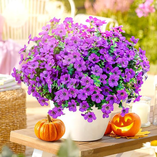 Artificial Flowers for Outdoors,Faux Flowers Daisy with Eucalyptus Leaves for Indoor Garden Home Decoration,UV Resistant Artificial Flower Fake Plants for Porch Patio, 12 Bundles (Purple)