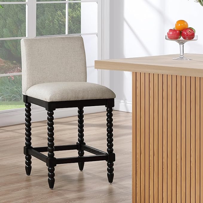 DUHOME Spindle Counter Stools Set of 3 with Padded Spring Seat,Wooden Bar Stools Farmhouse 26 Inch Counter Height Stools Chairs with Spindle Back for Kitchen Island