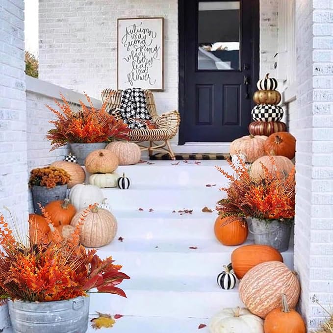 GTIDEA 27 Bundles Artificial Fall Flowers for Outdoors Decoration UV Resistant Fake Outdoor Fall Plants Autumn Plastic Flowers for Planters Window Box Garden Porch Indoor Home Thanksgiving Decor