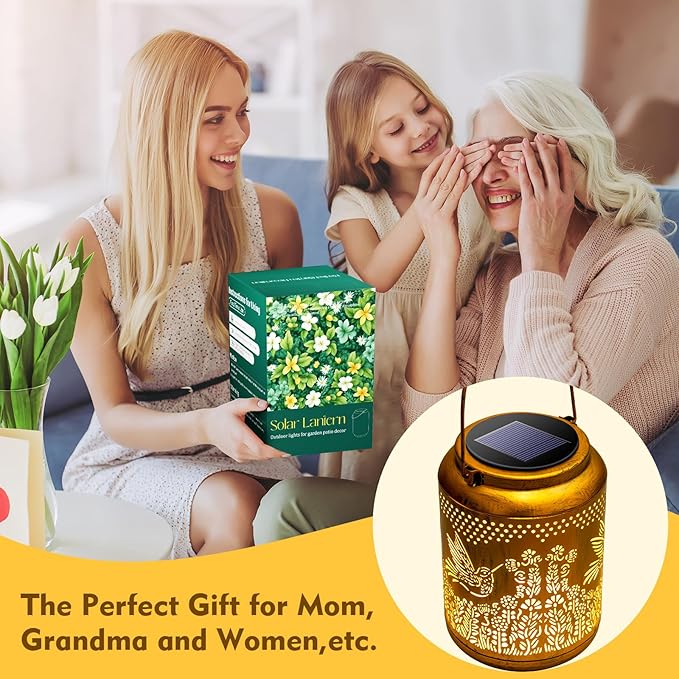 Christmas Gifts for Women, Metal Hummingbird Solar Lanterns, Birthday Gifts for Women Mom Grandma Sister, Outdoor, Waterproof, Hanging Solar Lights Outside, Garden Decor, Decoration for Backyard Patio