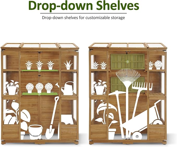 MCombo Wooden Greenhouse, Walk-in Outdoor Greenhouse with Openable Roof and Lockable Door, 0899 (Natural)