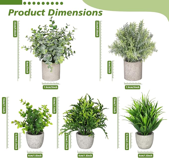 Fake Plants,5Pack Mini Potted Artificial Plant Small Faux Plant Indoor Outdoor for Home Decor,Eucalyptus Greenery Plastic Fake Green Grass Plants for Office Bathroom Shelf Farmhouse Coffee Table Decor