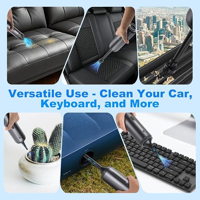 Mini Car Vacuum Cleaner, USB Charging, 4-in-1 Portable Handheld Cordless Vacuum Cleaner, 16,000pa Suction, 2 Suction Modes for Car, Home and Pet Hair