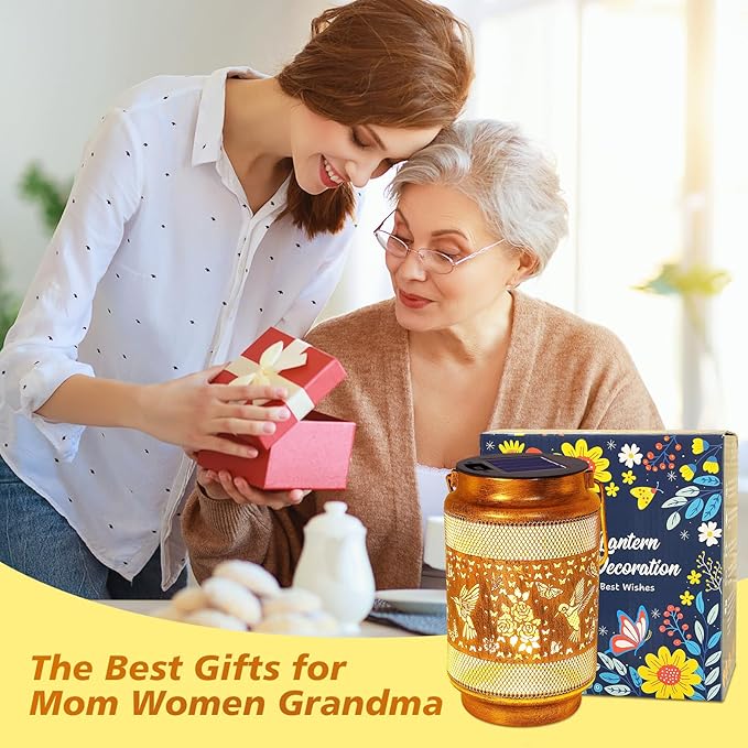 Hummingbird Solar Lanterns Outdoor Waterproof with Shepherd Hook, Birthday Gifts for Christmas Women Mom Grandma, Metal Solar Hanging Lights Garden Decor for Outside Yard Patio Pathway Porch