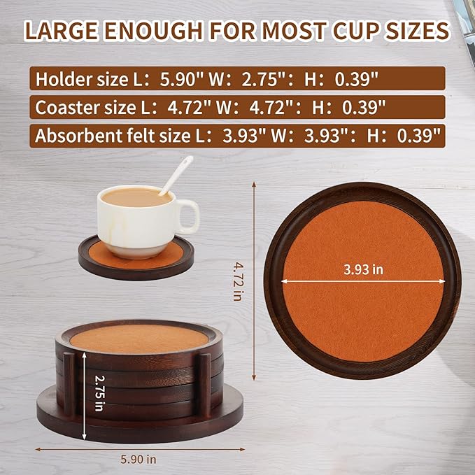MinBoo Bamboo Coasters for Coffee Table Set of 4 Coasters for Drinks Absorbent with Holder Coffee Table Decor for Tabletop Protection Gifts for House Warming New Home & Wedding (Brown 4Pcs)