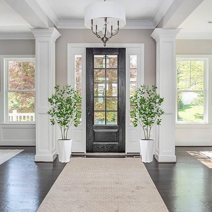 Artificial Ficus Plant Indoor 5FT Fake Tree with White Diamond Planter Faux Ficus Tall Fake Floor Plant in Pot Artificial Trees for Home Office Living Room Decor Indoor