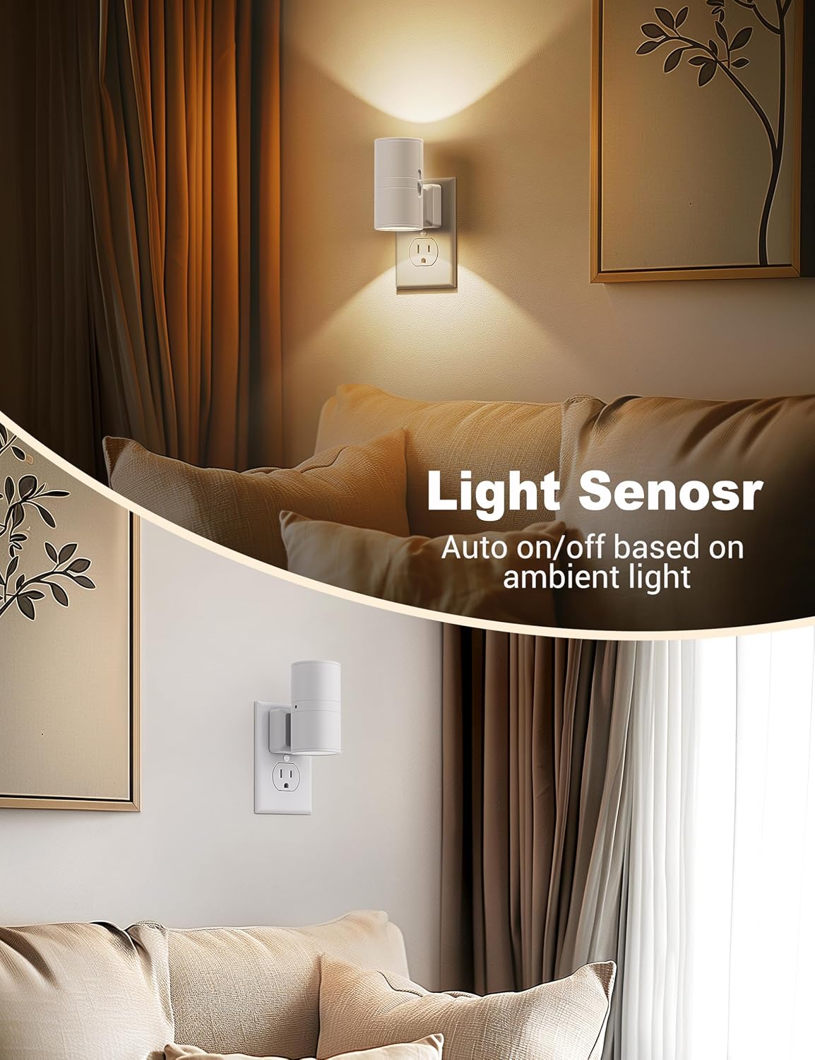 JandCase Night Lights Plug into Wall, Dimmable Night Light Plug in, Modern Night Light Dusk to Dawn Light Sensor, Warm White 3000K, 0-100LM Adjustable Brightness Nightlight for Hallway Bedroom, 2 Pack