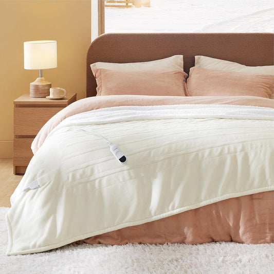 Bedsure Electric Blanket Full Size - Soft Flannel Heated Blanket, Fast Heating with 10 Time Settings & 6 Heat Settings, Warm Gift for Grandma (72x84 inches, Ivory)