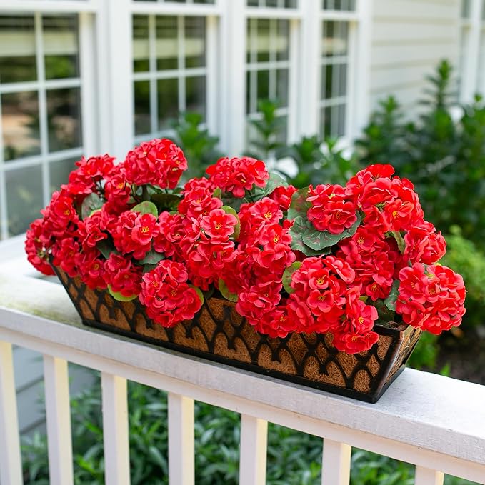 Artificial Geraniums Fake Flowers for Outdoors Decoration, 6 Bundles Silk Geraniums Red Flower UV Resistant Look Real Faux Plants for Front Door Garden Porch Planter Patio Balcony Yard Indoor Home