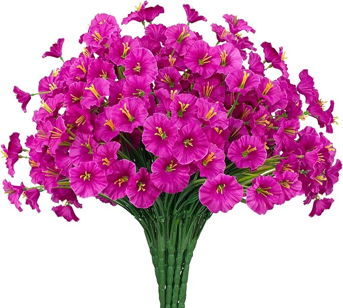 15 Bundles Artificial Flowers UV Resistant Outdoor Plants No Fade Faux Plastic Shrubs Fake Silk Flowers Window Box Garden Porch Home Decoration (Morning Glory Violet)