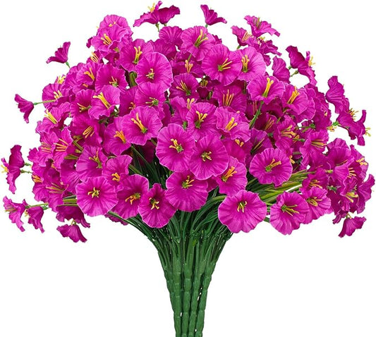 15 Bundles Artificial Flowers UV Resistant Outdoor Plants No Fade Faux Plastic Shrubs Fake Silk Flowers Window Box Garden Porch Home Decoration (Morning Glory Violet)