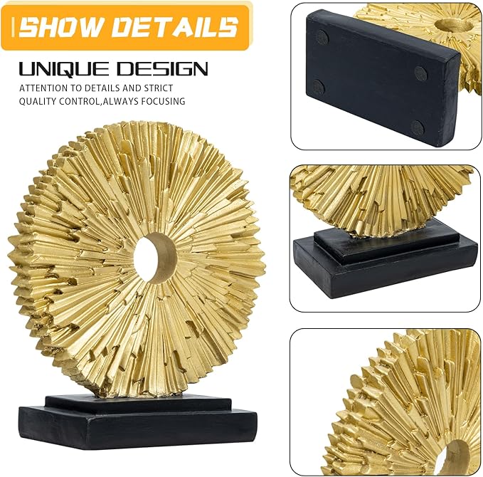 Abstract Statue for Home Decor,Office Desk Sculpture for Men,Creative Round Line Ornament for Bookshelf,Modern Decorative Sculpture,Bedroom,Livngroom,Table(Gold)