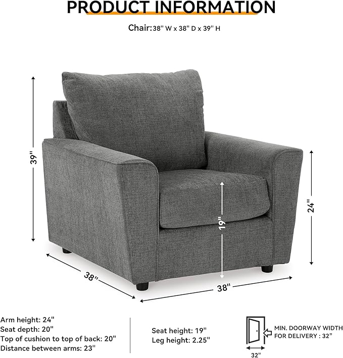 Signature Design by Ashley Stairatt Contemporary Square Upholstered Chair, Gray