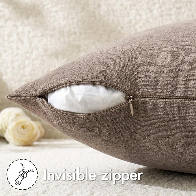 MIULEE Brown Couch Pillow Covers 18x18 Inch, Set of 2 Soft Chenille Decorative Square Throw Pillow Covers Farmhouse for Sofa Living Room Bed