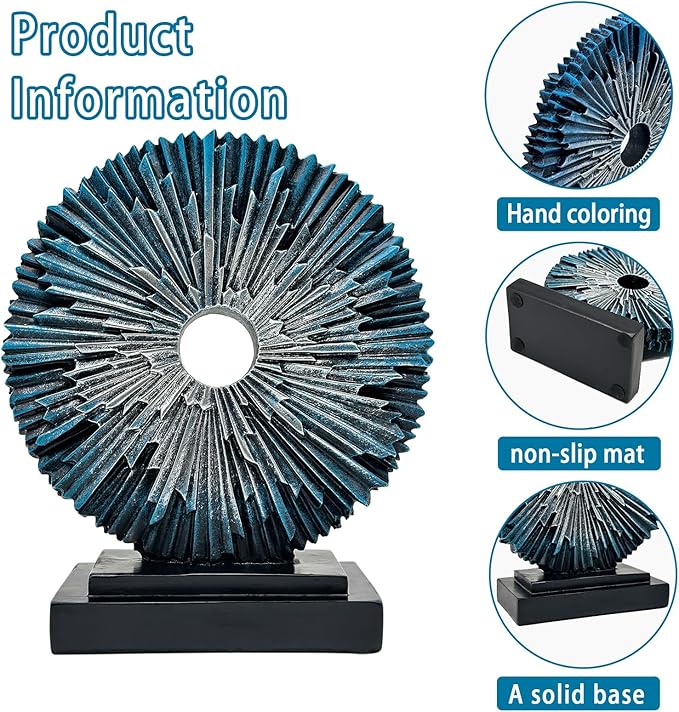aboxoo Abstract Staute,Modern Decorative Home Decor,Office Desk Sculpture for Men,Creative Round Line Ornament for Bookshelf,Bedroom,Desktop,Dining Table(Blue Silver)