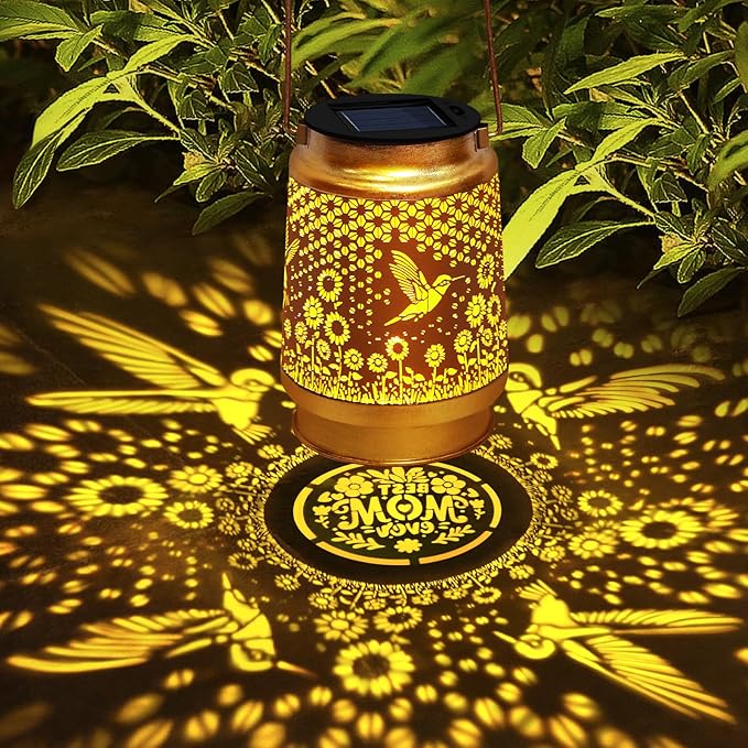 2 Packs Solar Lanterns Outdoor Waterproof with Shepherd Hook,Hummingbird Hanging Solar Lights Garden Decor,Christmas Decorations Birthday Gifts for Women Mom,Metal Bird Decorative for Yard,Patio,Lawn
