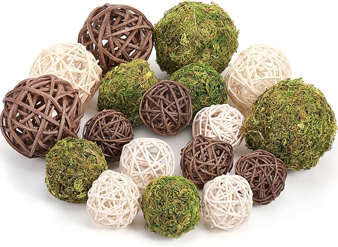 Jetec 18 Pcs Decorative Balls for Centerpiece Bowls Green Moss Balls Wicker Rattan Cord Decorative Bowl Fillers for Garden Vase Home Party Table Spring Easter Farmhouse Rustic Decor(Regular Size)