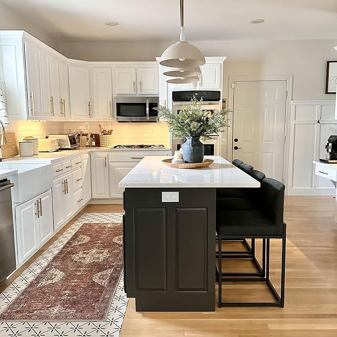 PHI VILLA Black Bar Stools Set of 4, Counter Height 24'' Barstool Pu Leather Bar Stools with Back, Kitchen Bar Chairs