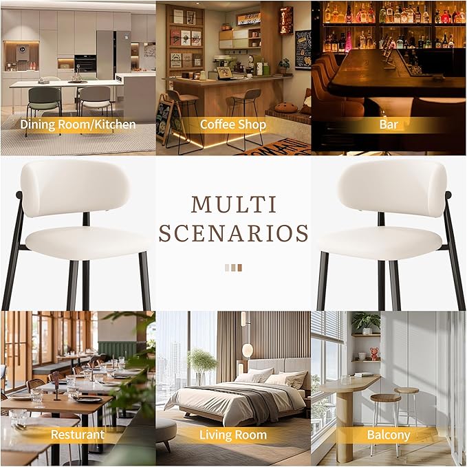 Bar Stools Set of 2 Counter Height Barstool Metal Kitchen Counter Height Bar Stool Island Chairs, Black/Cream White