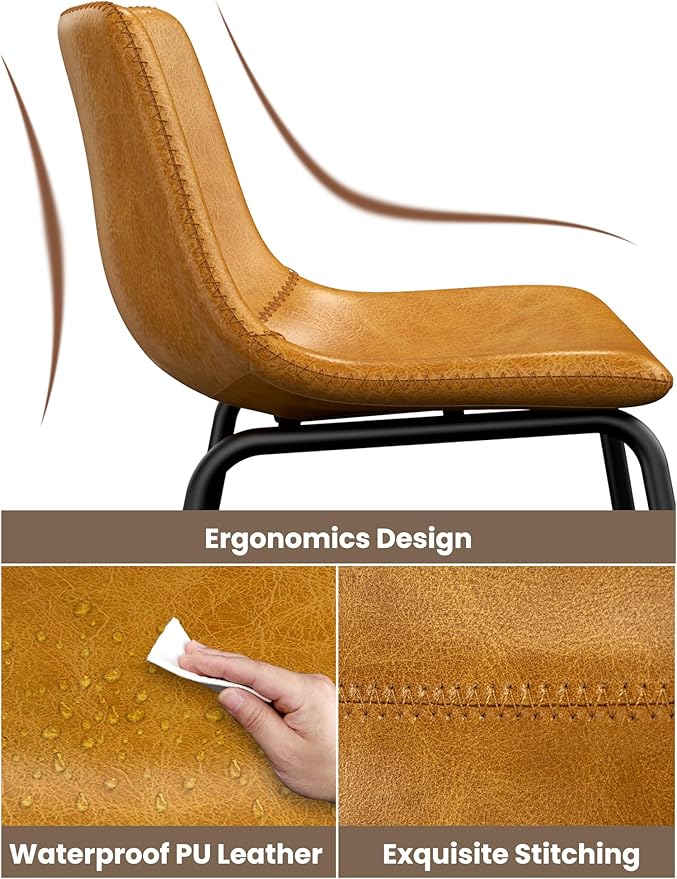 Bar Stools Set of 2, 30 Inches Counter Height Bar Stools with Back, Modern Faux Leather Barstools with Metal Legs and Footrest, Bar Chairs for Kitchens Island (Whiskey Brown)