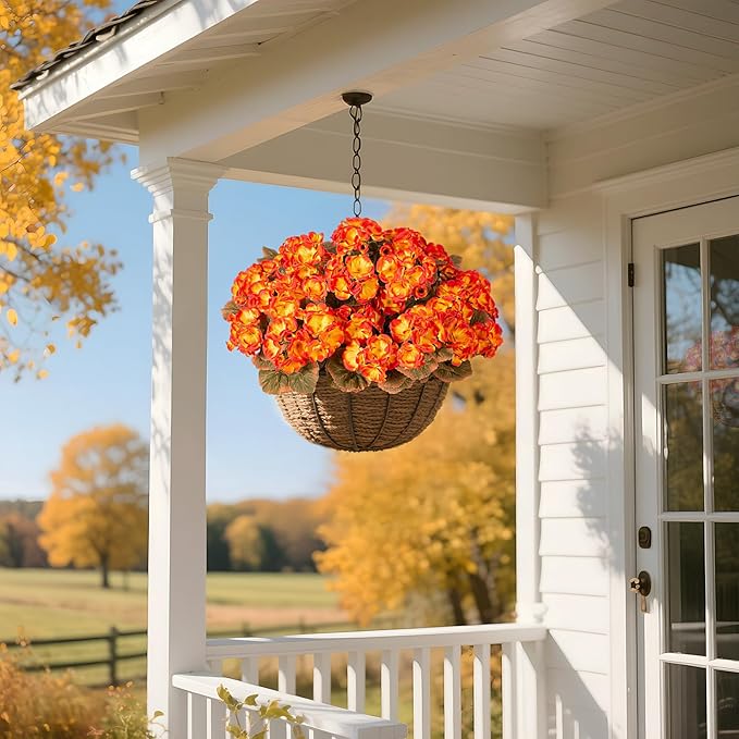 Fake Fall Flowers Artificial for Outdoors Decoration, 6 Bundles Faux Geranium Silk Flower Outside UV Resistant No Fade Artificial Floral for Home Garden Balcony Indoor Table Centerpieces Decor