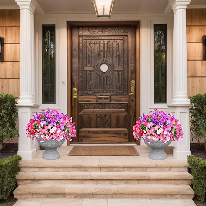 7 Color Mix Artificial Flowers for Outdoor, Fake Flowers Faux Plants for Outside Indoor, Summer Decor Morning Glory Petunia UV Resistant, for Garden Porch Window Box Home Planters (Pink Purlpe)