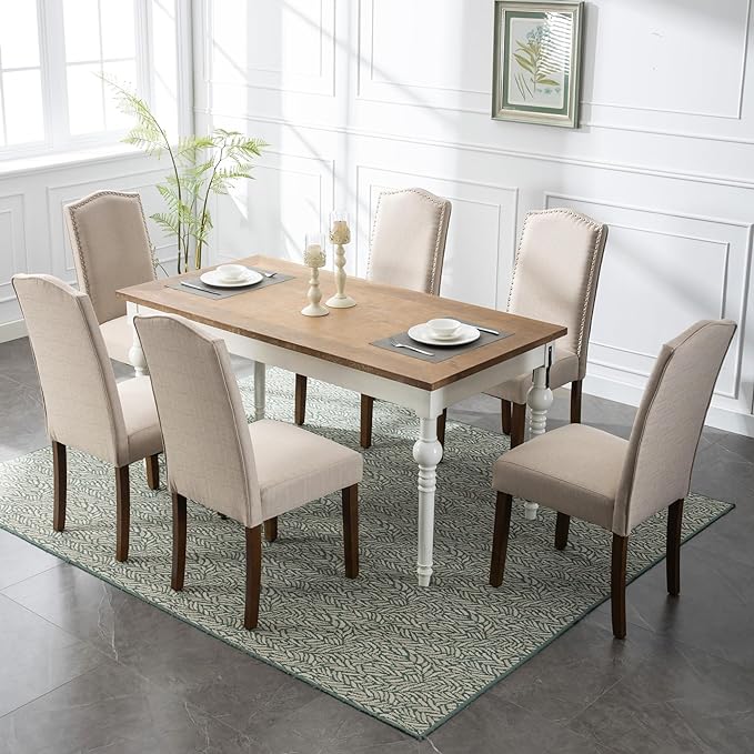 Stylish Upholstered Parsons Dining Chair with Nailhead Trim and Sturdy Solid Wood Legs
