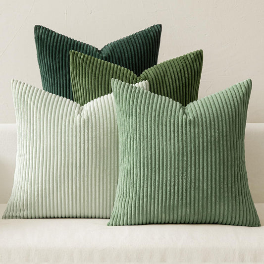 MIULEE Boho Farmhouse Sage Green Throw Pillow Covers 24x24 Inch Set of 4 Mordern Nordic Cushion Covers Soft Corduroy Christmas Home Decor for Couch Bed Sofa Living Room Forest Green