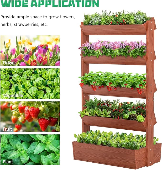 DoCred Vertical Wooden Raised Garden Bed, 5 Tier Garden Planters Freestanding Wood Plant Stand Flower Rack Wooden Planter Box for Plants Herbs Flowers Vegetables Outdoor Indoor Gardening