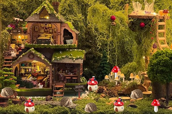 8 Pieces Fairy Garden Houses Mushroom Decor Accessories,Mini Resin Animals,Garden Kit for Kids