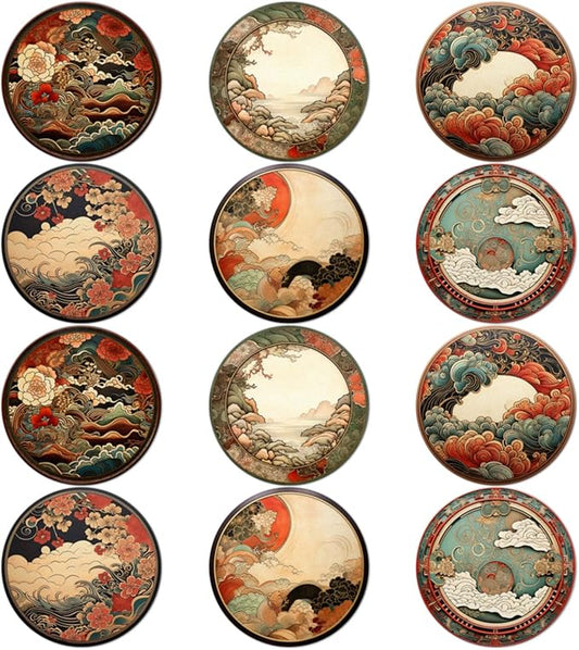 Trillionn 12 Pack Felt Cup Coasters for Drink, Absorbent Coasters for Coffee, Japonisme Pattern Design