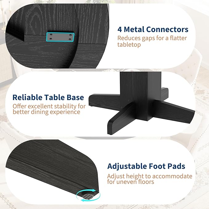 Garvee Round Dining Room Table for 4-6, 47" Wood Kitchen Table with Sturdy Pedestal Base, Farmhouse Circle Dinner Tables for Living Room, Apartment, Black