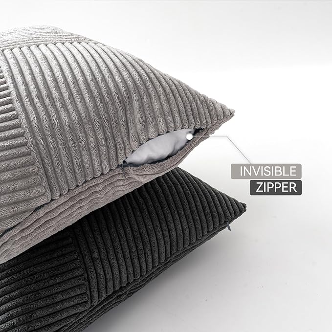 Decorative Throw Pillow Covers 20x20 Inch Set of 4 for Boho Living Room Farmhouse Home Decor, Spring Pillow Covers for Couch Bed, Soft Corduroy Striped Patchwork Cushion Cases, Cool Colors