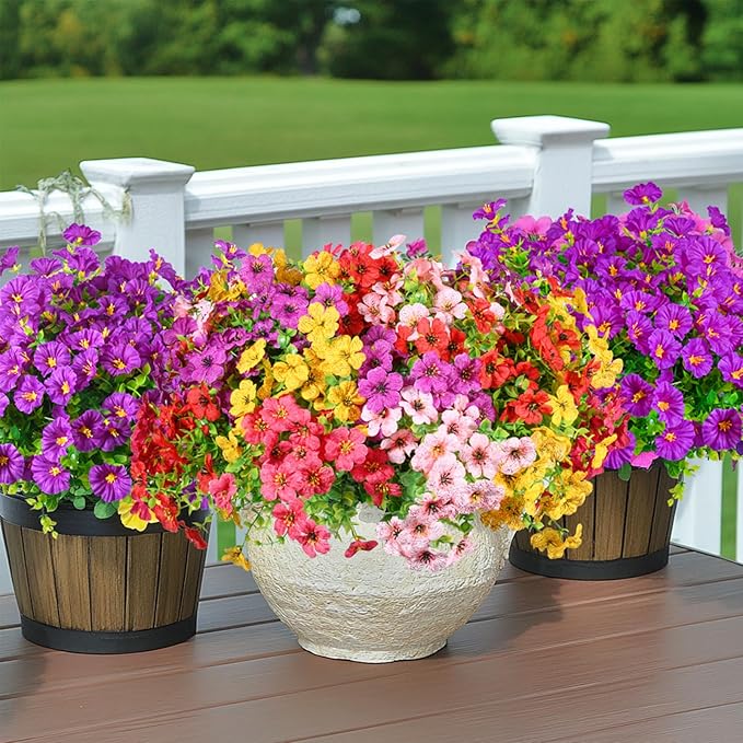 30 Bundles Artificial Flowers Faux Plants Flowers for Outdoor Spring Summer Decoration UV Resistant Artificial Plastic Plants Silk Flowers for Home Planter Porch Window Box Yard