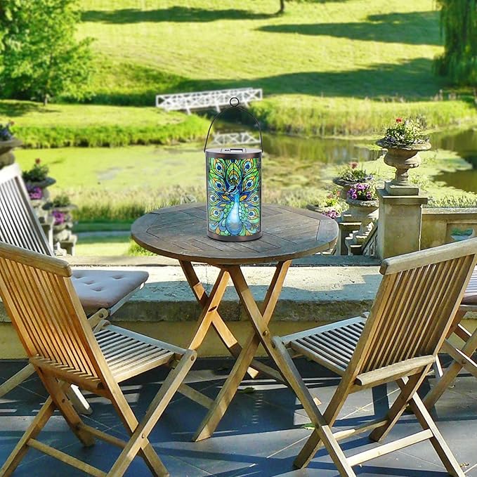 Afirst Solar Lantern Outdoor, Hanging Glass Peacock Solar Lights Waterproof Led Lamp for Garden Yard Tree Desk Decor