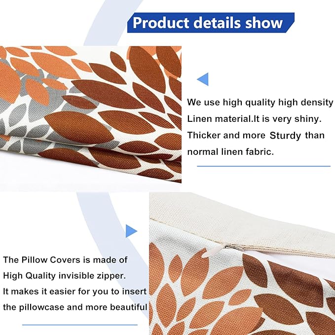 Decorative Throw Pillow Covers Set of 2 Brown Coffee Pillow Covers 22x22 Inch Couch Pillow Covers for Sofa Living Room Outdoor Throw Pillow Cover Linen Floral Flower Farmhouse Pillowcase