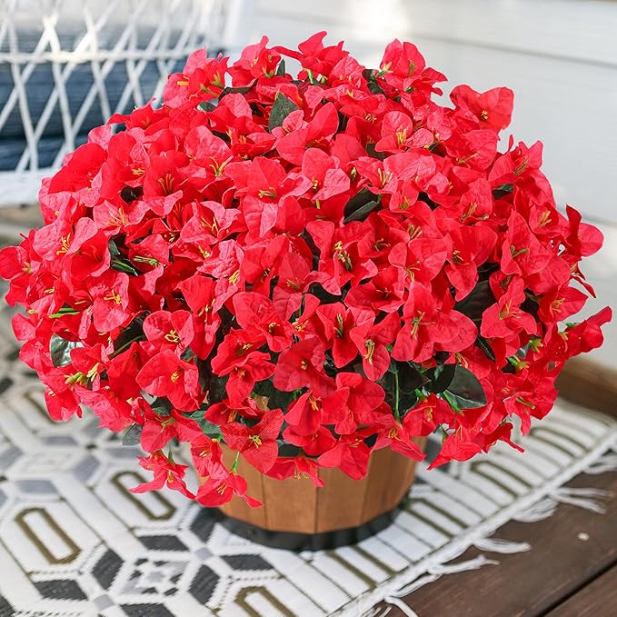 Ivydale Artificial Bougainvillea Flowers for Outdoors Decoration, 4 Bundles Fake Flower UV Resistant Realistic Silk Flowers for Outside, Faux Plants for Planter Patio Porch Window Home Decor (Red)
