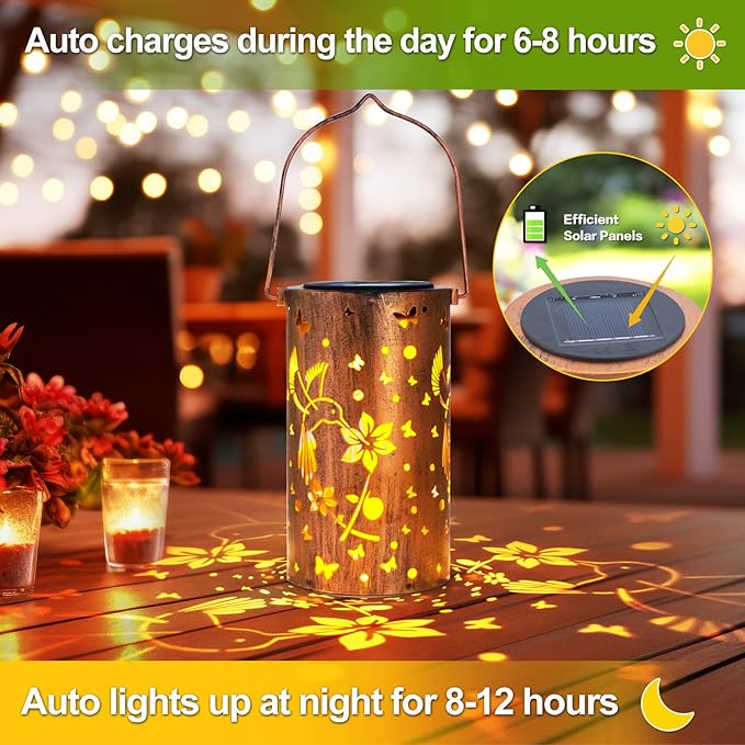 Christmas Gifts for Women, 2 Pack Solar Lanterns Outdoor Waterproof Hummingbirds Birthday Gifts for Women Mom Grandma Garden Decor Hanging LED Decorative Light for Patio Yard Lawn Gardening Gifts