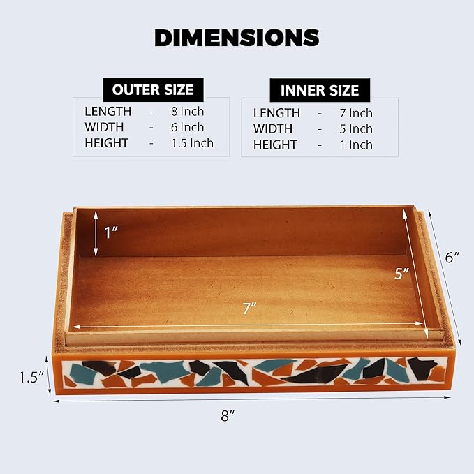 Handicrafts Home Handmade Mosaic Collection Decorative Jewelry Box Organizer – Keepsakes, Trinkets, and Home Decor – Antique Coffee Table Storage, Memory Box, Farmhouse Style Decor Gold, 8x6x1.5