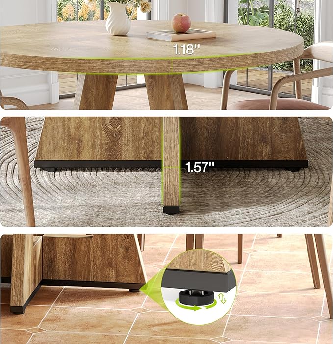 LITTLE TREE Round Dining Table for 4-6 People, 47 Inches Dining Room Table with Wooden Pedestal Base, Circle Kitchen Tables for Dining Room, Kitchen, Living Room, Oak