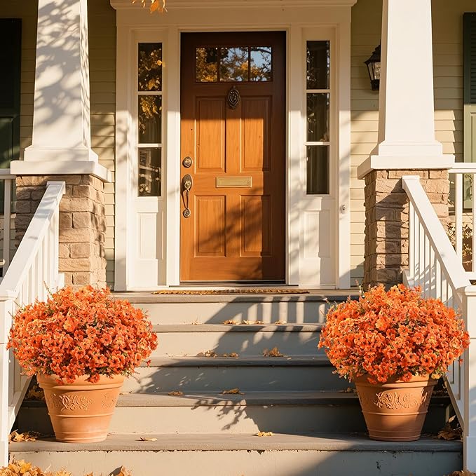 SHareconn 24 Bundles Artificial Fall Flowers for Outdoors Decoration, UV Resistant Silk Eucalyptus Lavender Faux Autumn Fake Plants for Outside Indoor Garden Yard Porch Home Decor, Autumn Colours