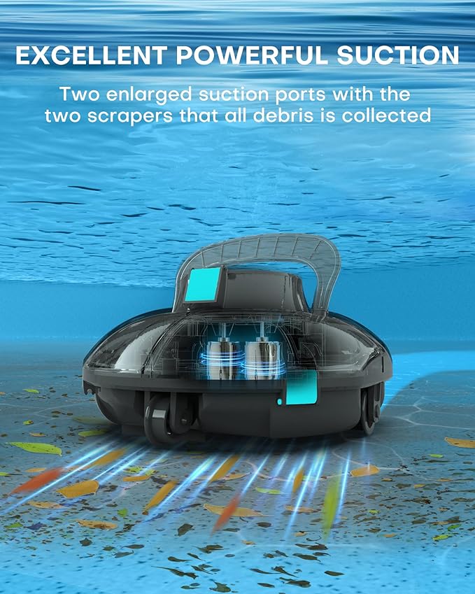 (2025 Upgrade) Cordless Robotic Pool Cleaner, Lasts 80 Min, Automatic Vacuum for Above-Ground Pools up to 645 Sq.ft,Portable, Self-Parking,Light Black