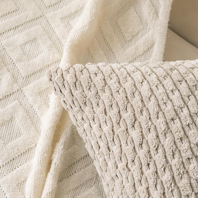 Set of 4 Grey White Taupe Decorative Throw Pillow Covers 22x22 Inch Corduroy Pillow Covers for Bed Couch Sofa Living Room Soft Square Cushion Cases