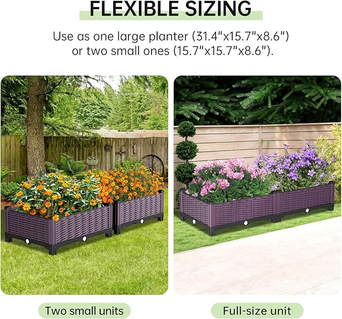 Raised Garden Bed Garden Planter Box with Drainage Holes, Plastic Raised Beds for Gardening Vegetables Herb Flowers,Garden Beds Outdoor for Garden Patio Deck Balcony