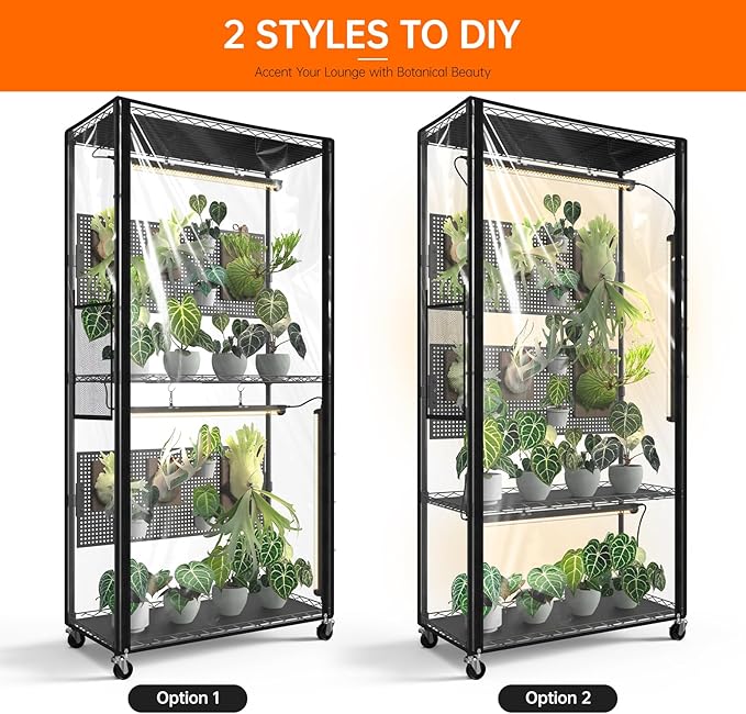 Bstrip Indoor Greenhouse with Grow Light & Pegboard, Mini Green House with Adjustable Rack and Wheels, 4 x 24W Full Spectrum Grow Light Strip for Foliage Plants, Seedling, 29.5"x13.8"x59"