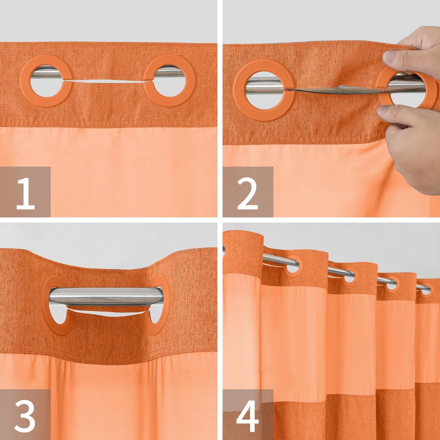 Stall No Hooks Needed Linen Textured Shower Curtain with Snap-in Fabric Liner Set,Hotel Luxury Decor Farmhouse Shower Curtains for Bathroom,Waterproof & Washable,54Wx80H,Burnt Orange